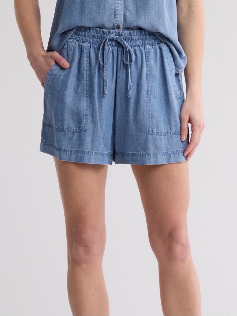 Splendid Light Blue Drawstring Denim-Style Shorts